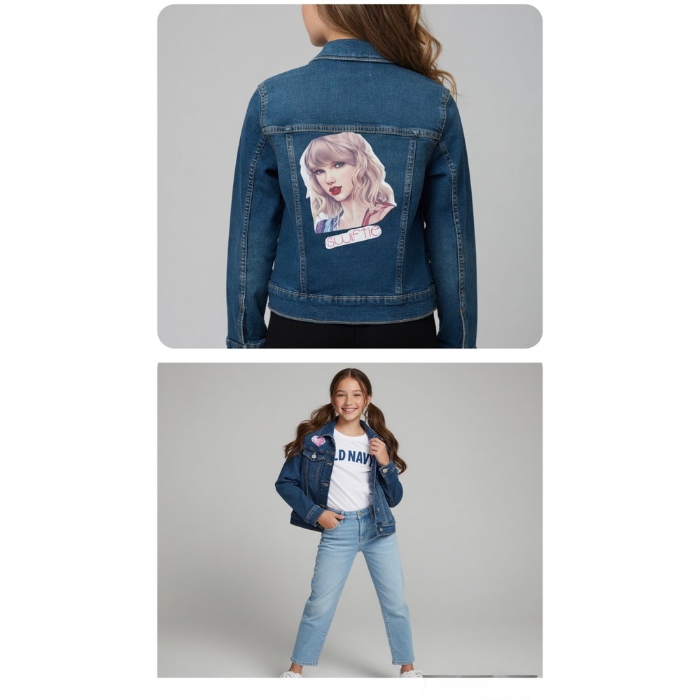 Old Navy Girls Swiftie Denim Jacket Blue Taylor Swift Fan Graphic Large 10-12